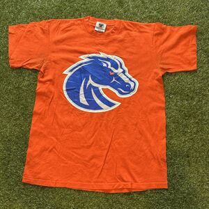 VTG Y2K Boise State Broncos Made In USA Orange Graphic Logo T Shirt Mens Medium